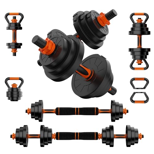 Adjustable Dumbbell Set, 30/50/70/90lbs, 4 in1 Dumbbell Barbell Kettlebell Push-Up Stand Weight Set, Set of 2 Q215