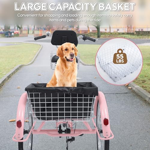 26 Inch 7 Speed Adult Tricycle with Backrest and Baskets A990941