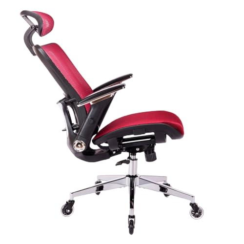 Red Mesh High Back Office Chair with Adjustable Headrest and Flip-Up Arms J91593