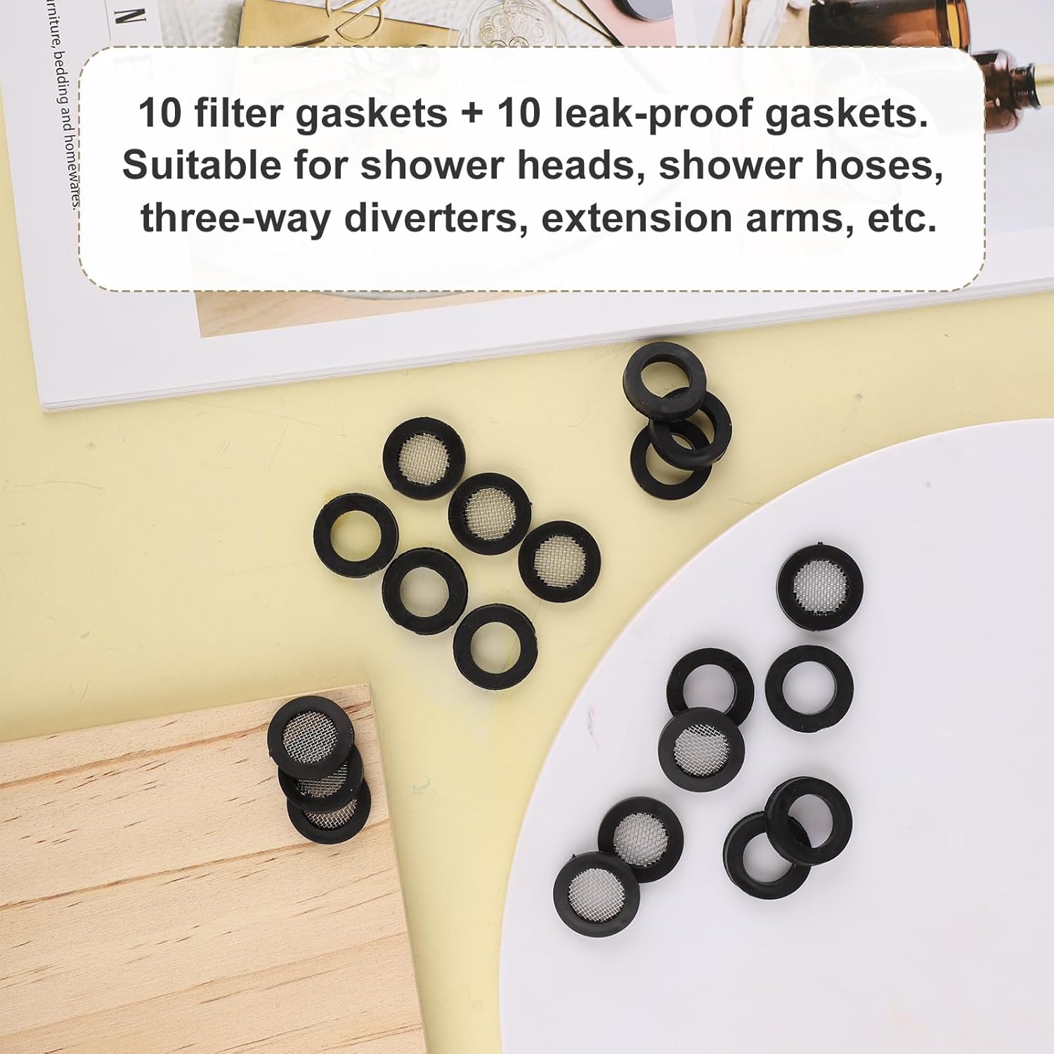 20pcs Shower Head Filter Gasket, 2 Types Faucet Washers, 10 Rubber Washers, 10 O-Ring Stainless Steel Water Hose Gasket T175