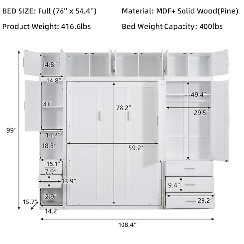 Full Size Wood Murphy Bed with Storage Shelves I58986