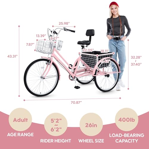 26 Inch 7 Speed Adult Tricycle with Backrest and Baskets A990941