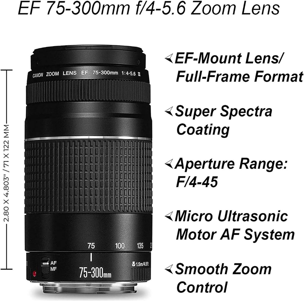 DSLR Camera with 18-55mm + 75-300mm Lenses, 128GB Memory Card, Tripod, Case, Wideangle Lenses (Renewed) C4557