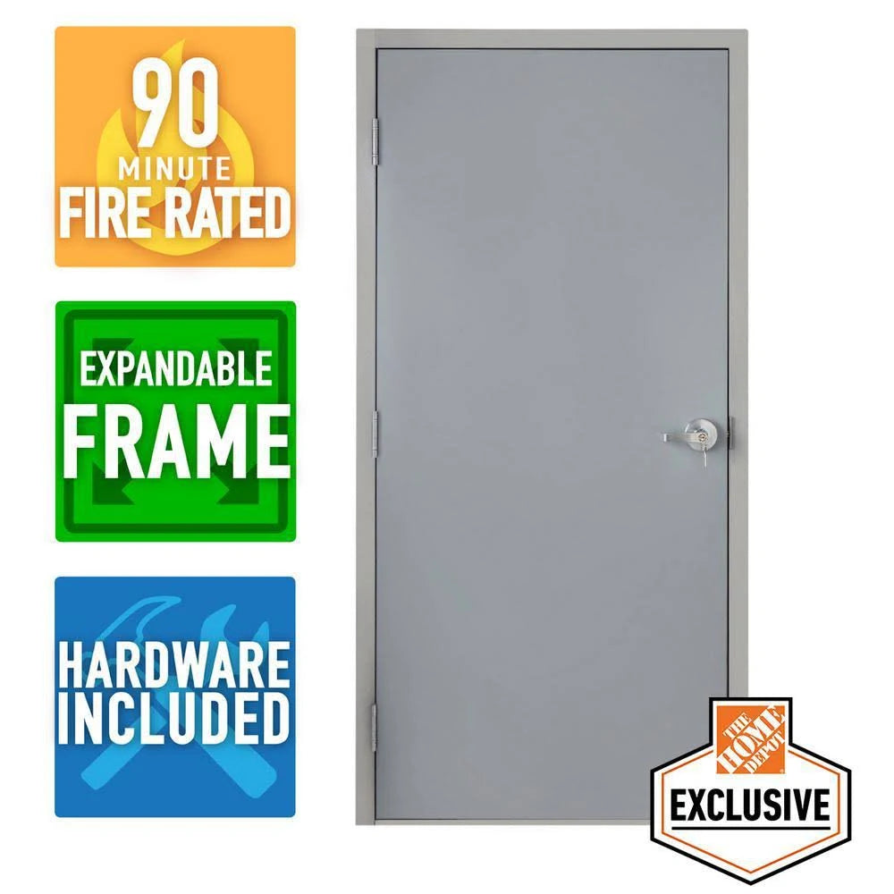 36 in. x 84 in. Fire-Rated Right-Hand Unfinished Steel Commercial Door Slab with Adjustable Frame B49074