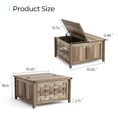 Light Brown 31.5" Square Coffee Table with Hinged Lift Top O6923