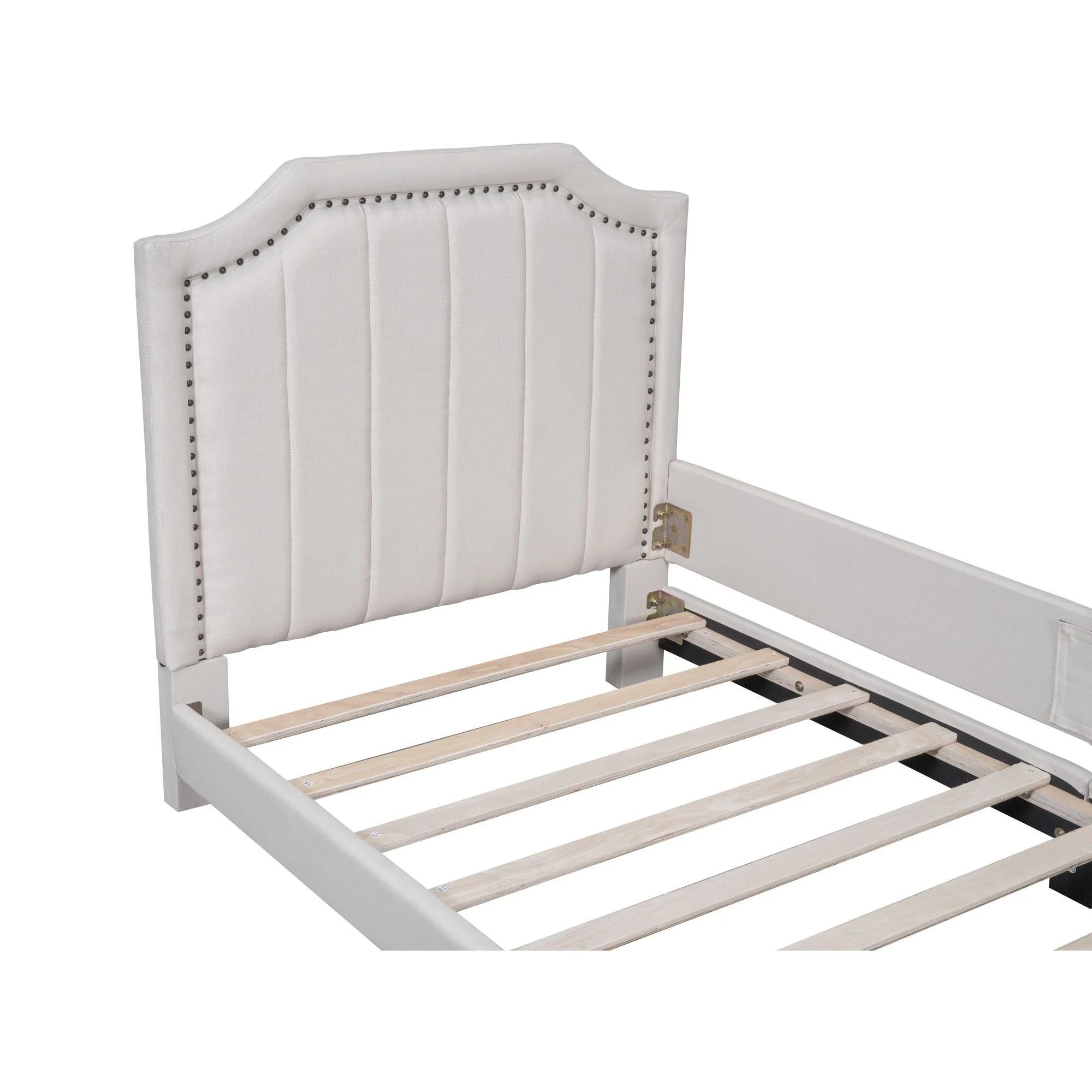 Twin Upholstered Platform Bed with Nailhead Trim and Guardrail D752