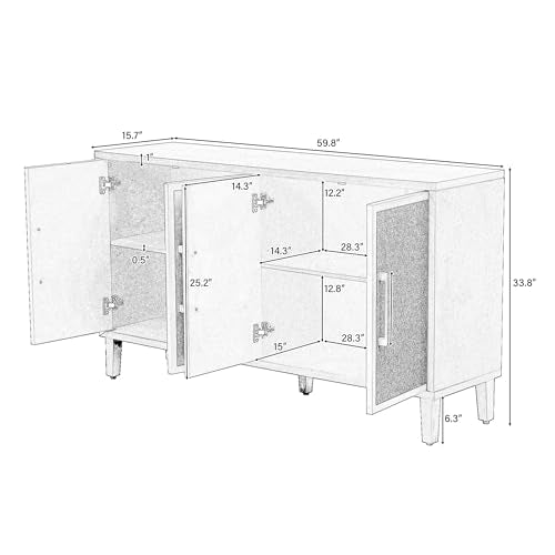 Beige 59.8" Wooden Sideboard Console Table with 4 Doors and Adjustable Shelves L473942