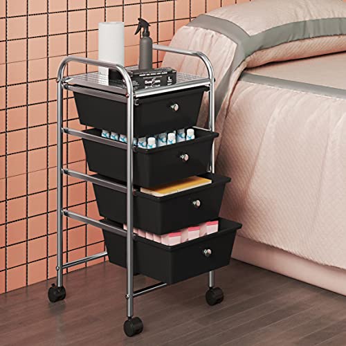 Black 4 Drawer Rolling Plastic Storage Cart M7215