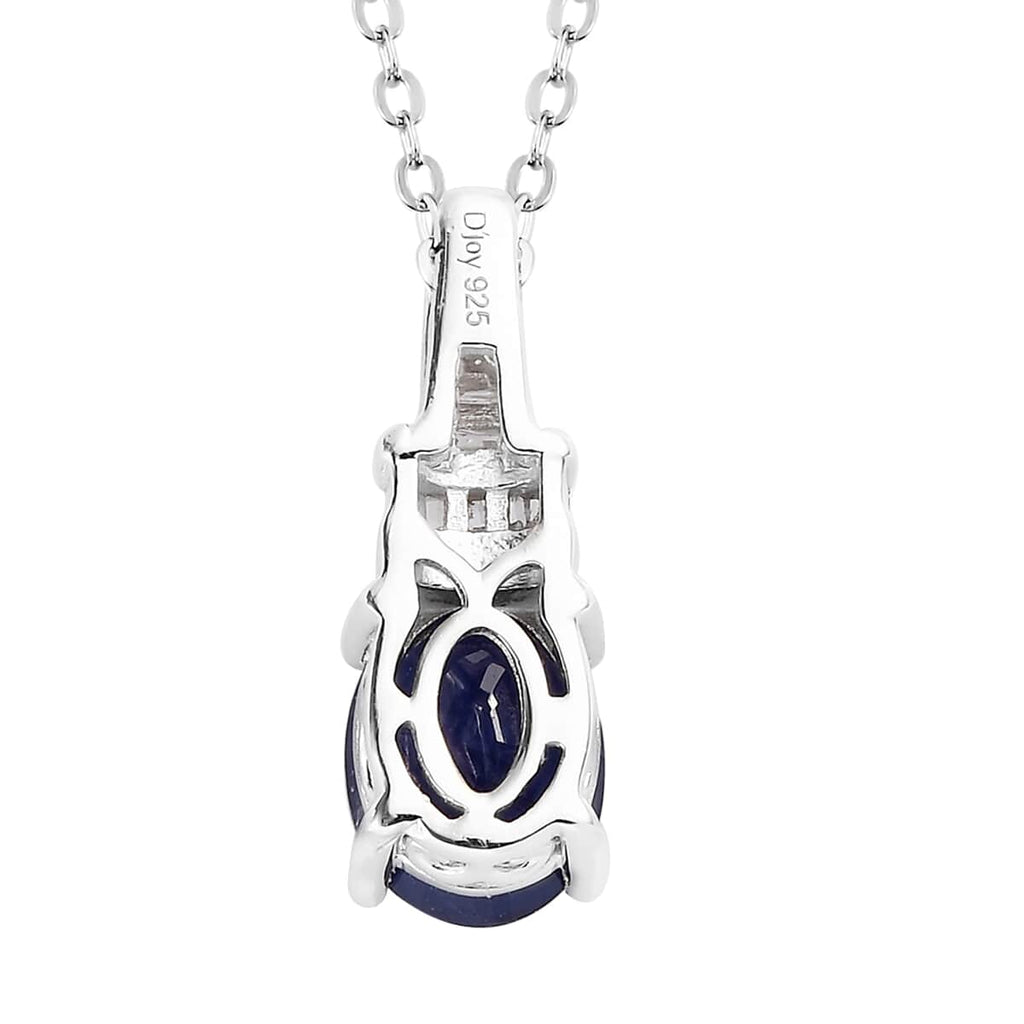 925 Sterling Silver Diamond Platinum Plated Sapphire Pendant Necklace Ct 1.6 B9636