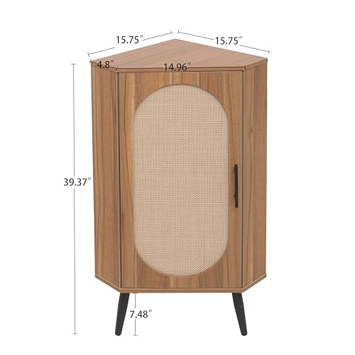 Boho Corner Storage Cabinet with Rattan Doors & Adjustable Shelves V28287