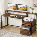 63 Inch Computer Desk with Monitor Stand and Drawers File Cabinet T19250