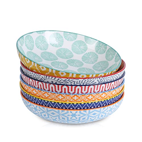 Porcelain 26 Ounce Pasta Bowls Set of 6, Vintage Blue R9239