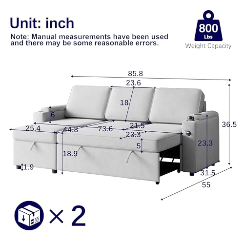 Dark Grey L-Shaped Fabric Sofa with Pull Out Bed M363