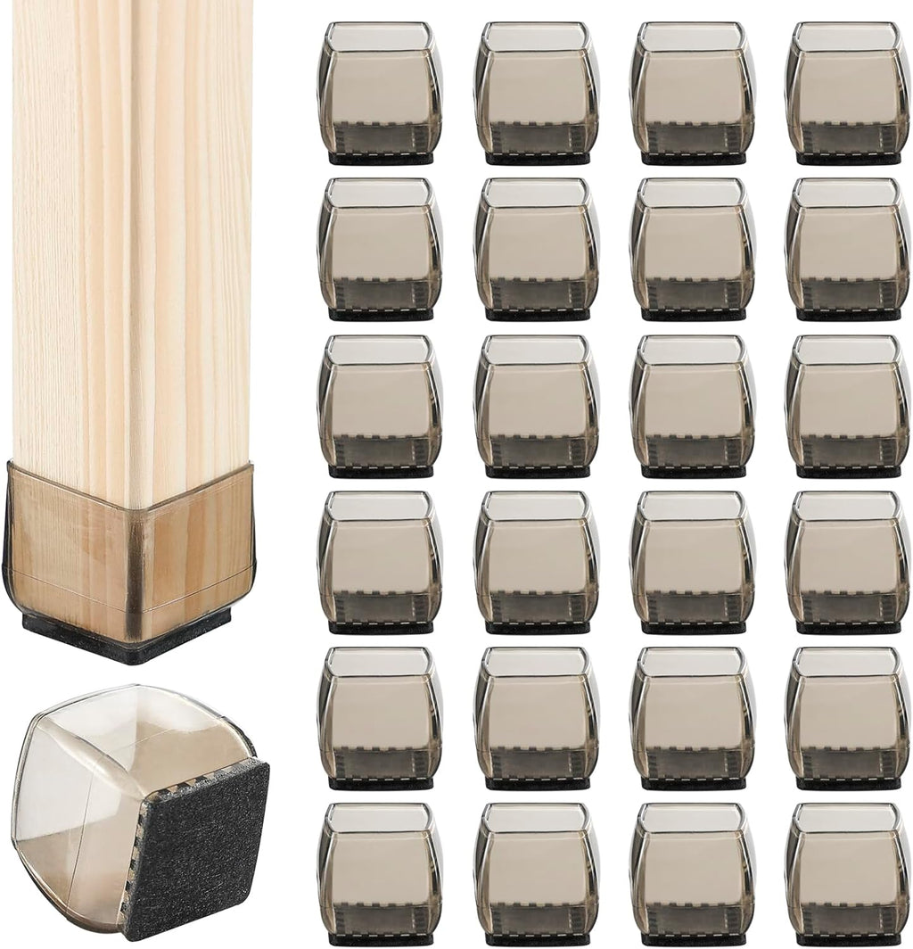 24 pcs Square Chair Leg Floor Protectors Felt Furniture Pads Silicone Chair Leg Covers Black A9019