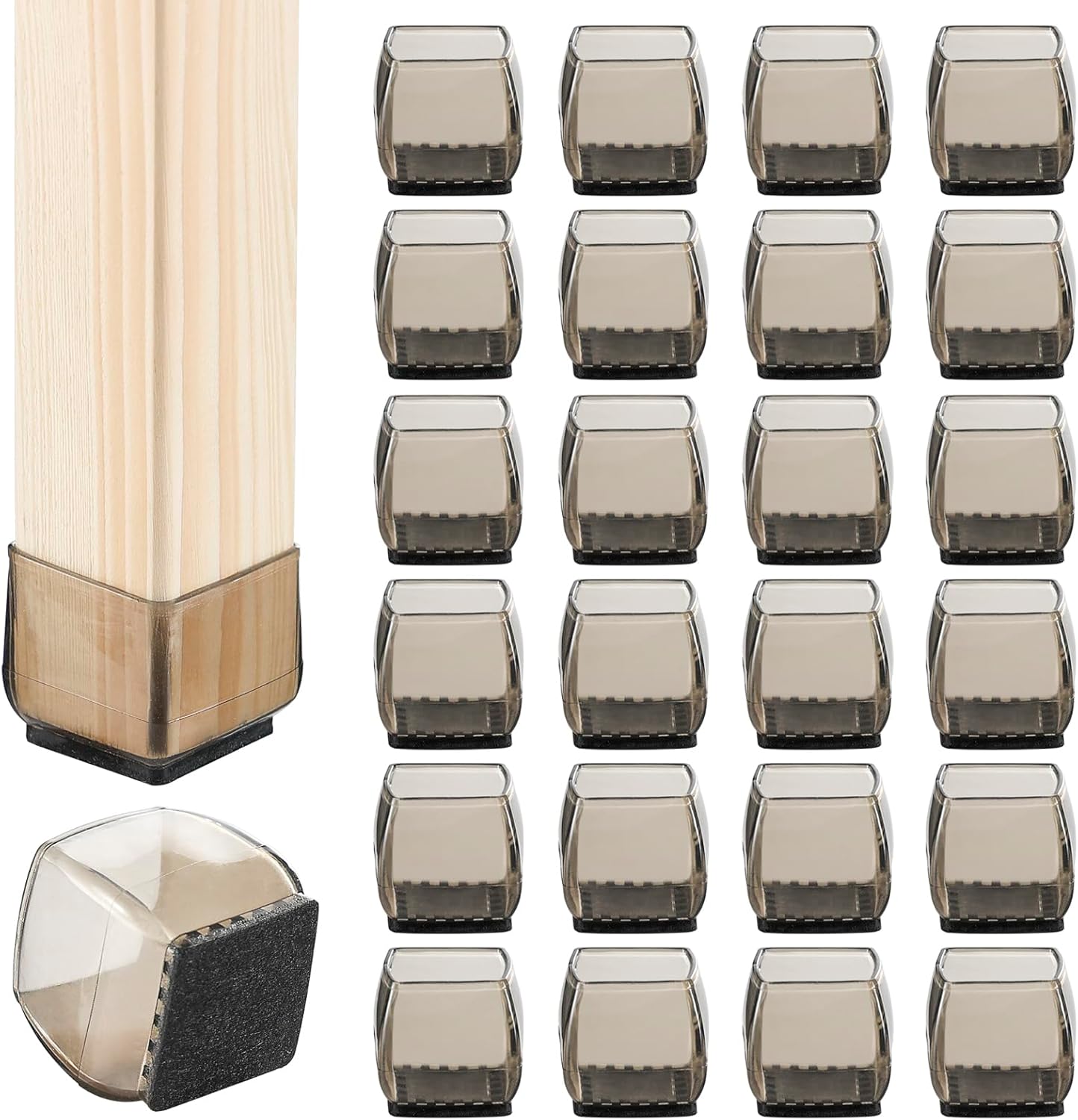 24 pcs Square Chair Leg Floor Protectors Felt Furniture Pads Silicone Chair Leg Covers Black A9019