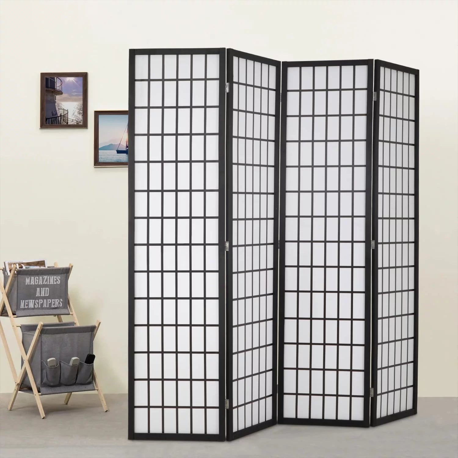 White 4 Panel Wood Room Divider K366335