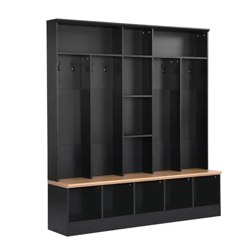 White Hall Tree with Shoe Storage Bench and Coat Rack L4162
