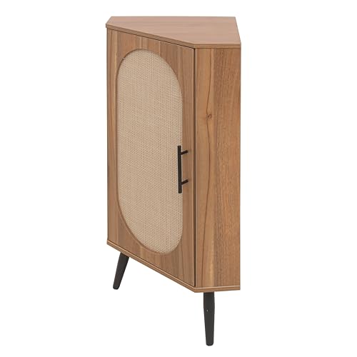 Boho Corner Storage Cabinet with Rattan Doors & Adjustable Shelves V28287