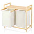 Freestanding Bamboo Laundry Basket with Shelf and Removable Bags U937993