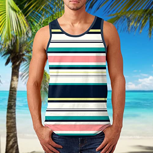 Striped Sleeveless Crew Neck Athletic Tank Tops J321