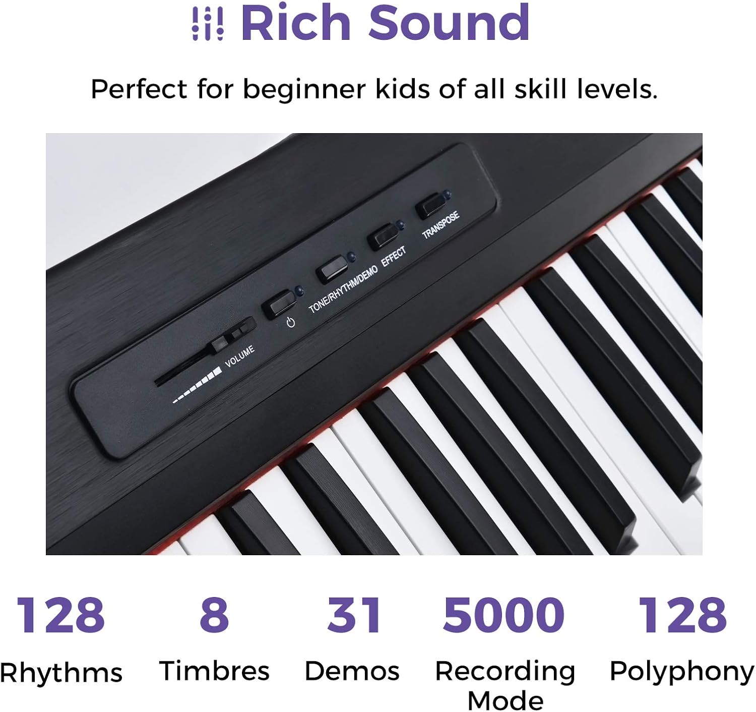 88 Key Digital Piano with Semi Weighted Keys and Dual 30W Speakers D10050