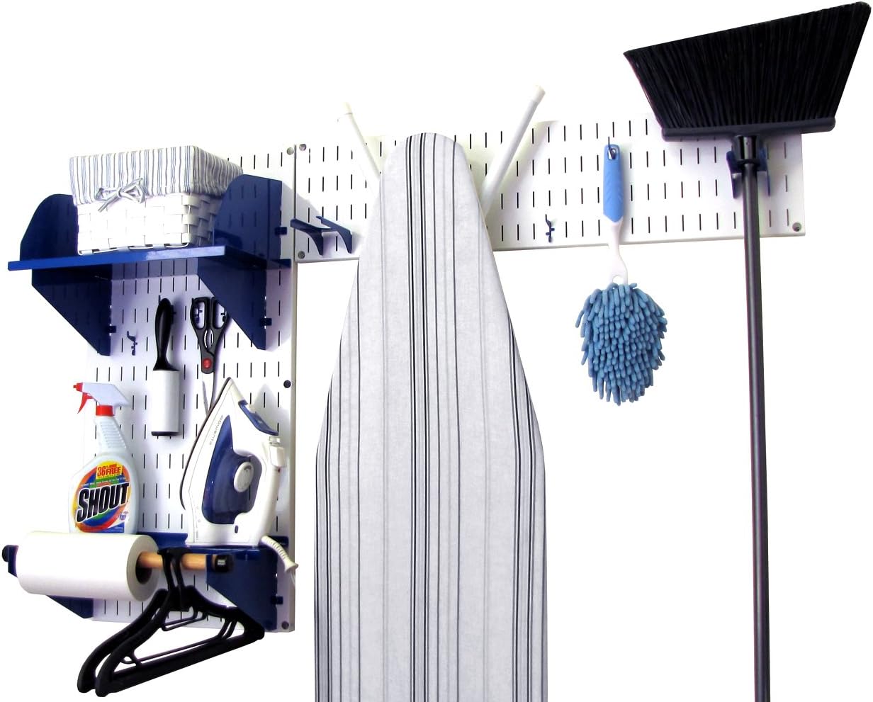 White Wall Panels and Blue Accessories Laundry Room Organizer G99775
