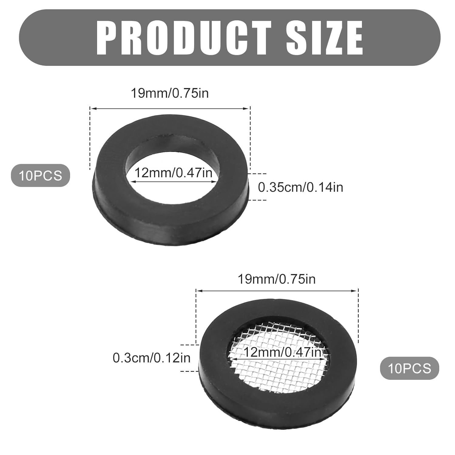 20pcs Shower Head Filter Gasket, 2 Types Faucet Washers, 10 Rubber Washers, 10 O-Ring Stainless Steel Water Hose Gasket T175