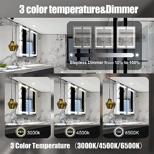 24 Inch X 28 Inch Stainless Steel Wall Mounted Medicine Cabinet with Double Touch Switches N8195