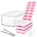4 Pack Silicone Plastic Ice Cube Trays with Lid and Bin E5421