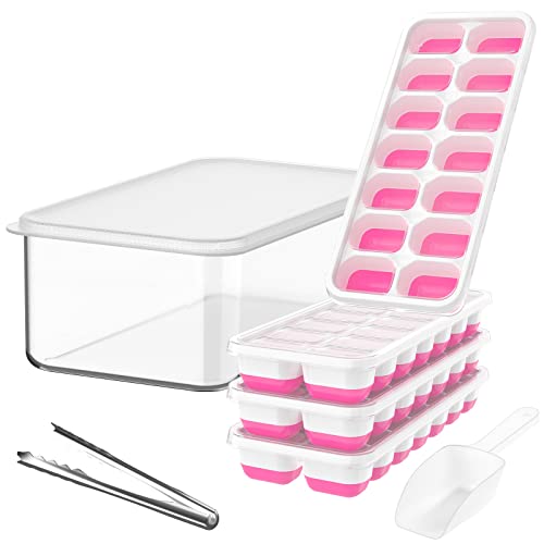4 Pack Silicone Plastic Ice Cube Trays with Lid and Bin E5421