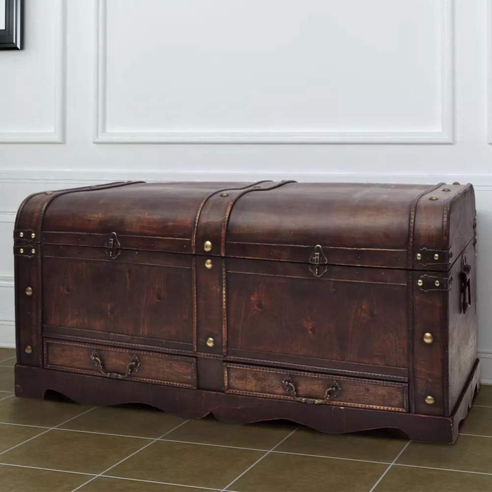 Wooden Storage Trunk with Hinged Lid Q3952