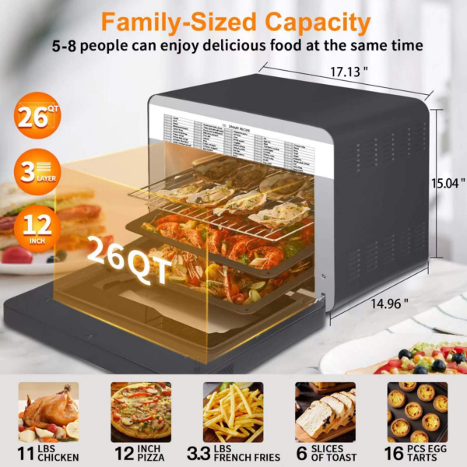 26-Quart Black Stainless Steel Steam Convection Oven I184