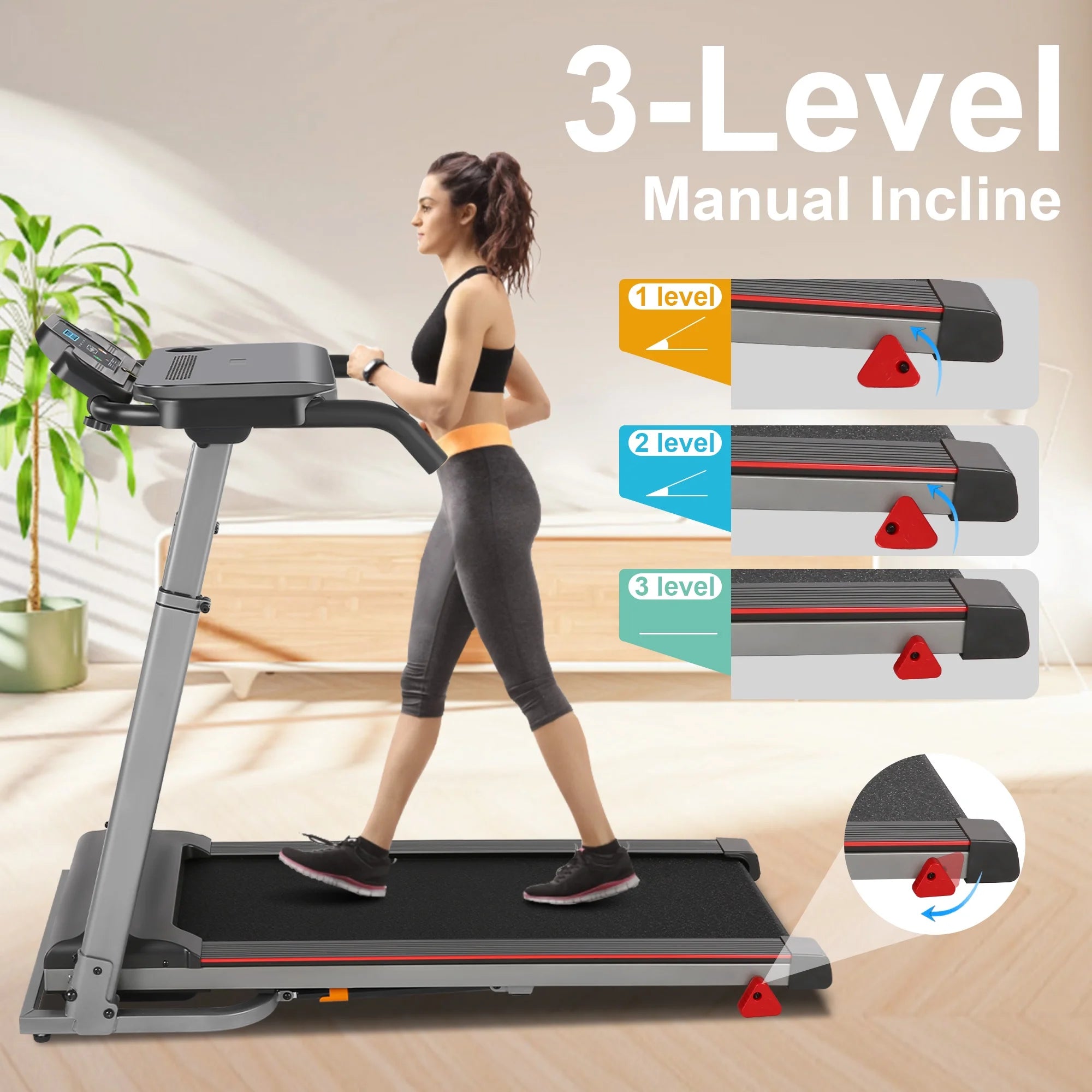 2.5 HP Portable Folding Treadmill with Incline（Gray） G64473