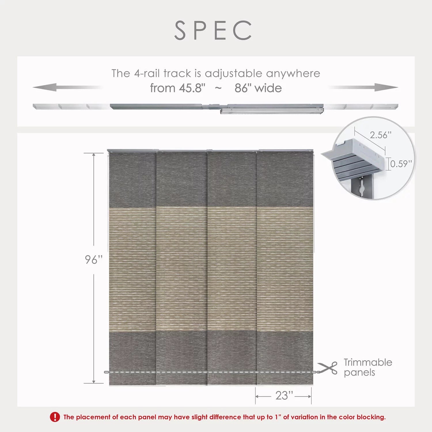 Adjustable Sliding Panel Track Blind 45.8"-86" W x 96" H Vertical Blinds 99% Blackout R838