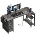Black L Shaped Gaming Desk with Drawers & Storage Shelves, 47 Inch, Power Outlet L590214