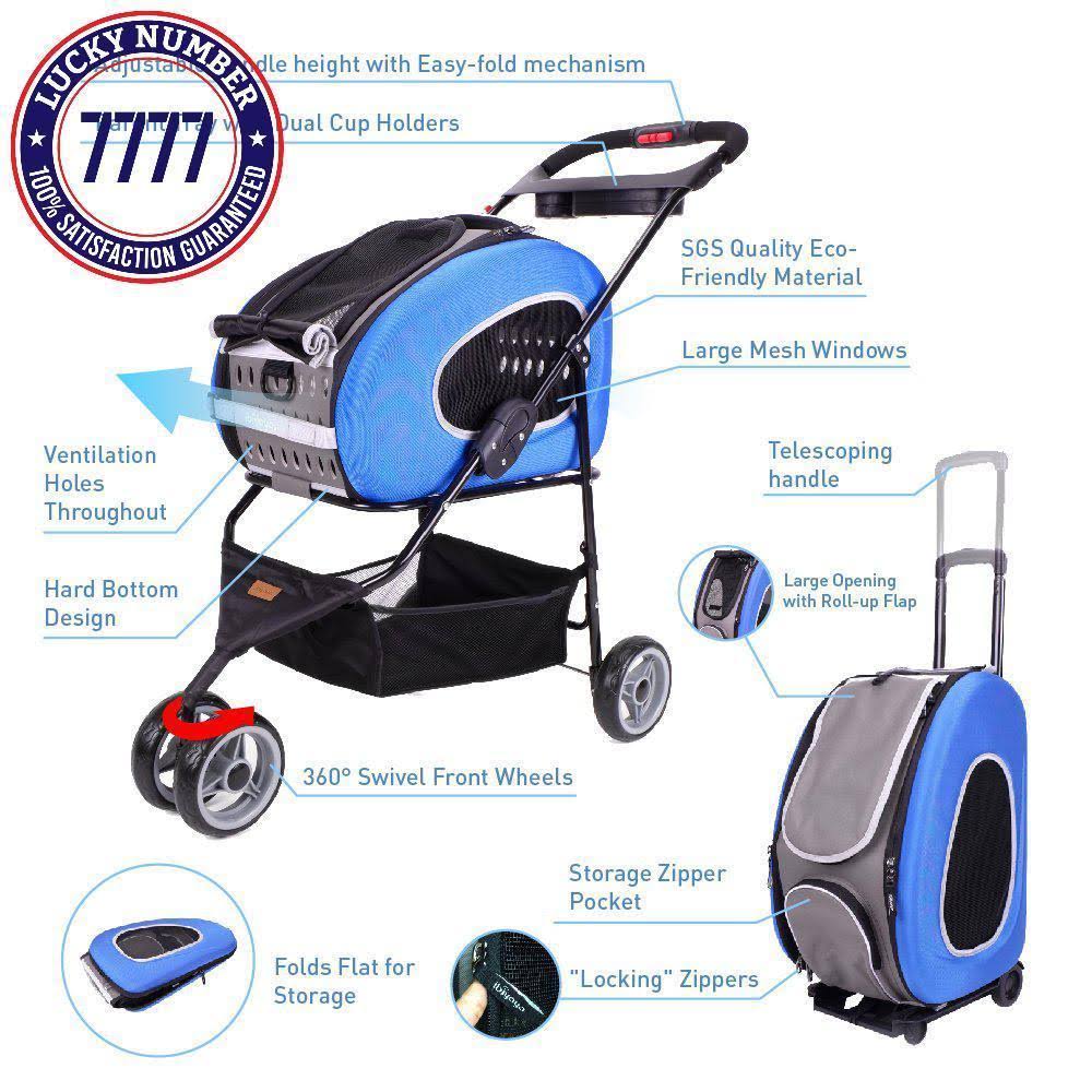 5 in 1 Pet Carrier Backpack Carseat Stroller with Wheels Blue J44595
