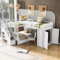 White Solid Wood L-Shaped Bunk Bed with 3 Drawers Wardrobe and Desk S86846