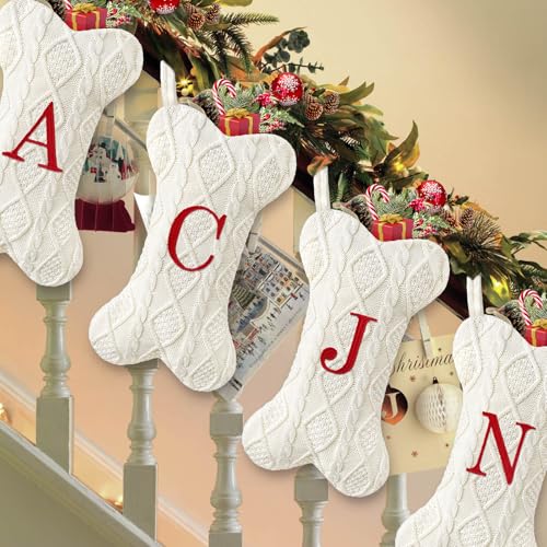 White Large Knit Dog Christmas Stocking with Initials K539146