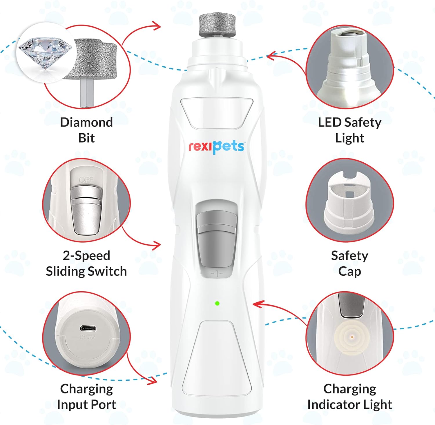 Rechargeable Electric Pet Nail Grinder with 3 Size Ports R198113
