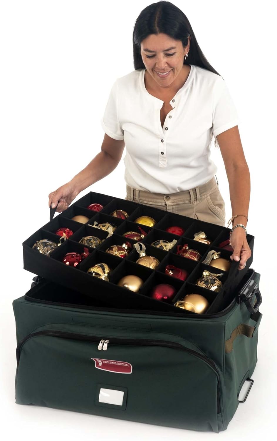 Green Christmas Ornament Storage Box with Dividers, Holds 72 Ornaments up to 4 Inches R26426