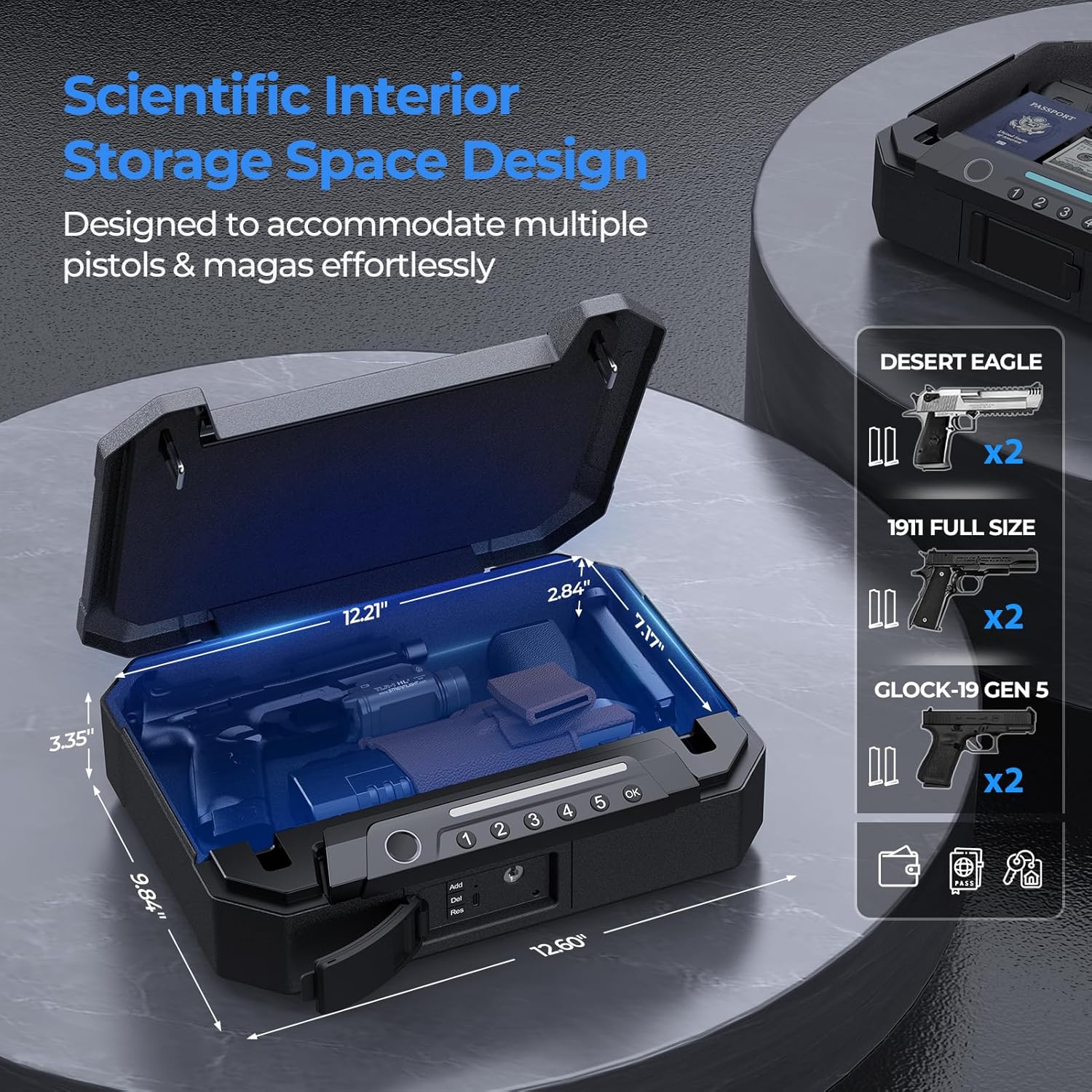 Biometric Fingerprint Gun Safe with USB-C Charging and Interior Light K1657