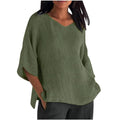 3/4 Length Sleeve Cotton Linen Tunic Blouses Z216