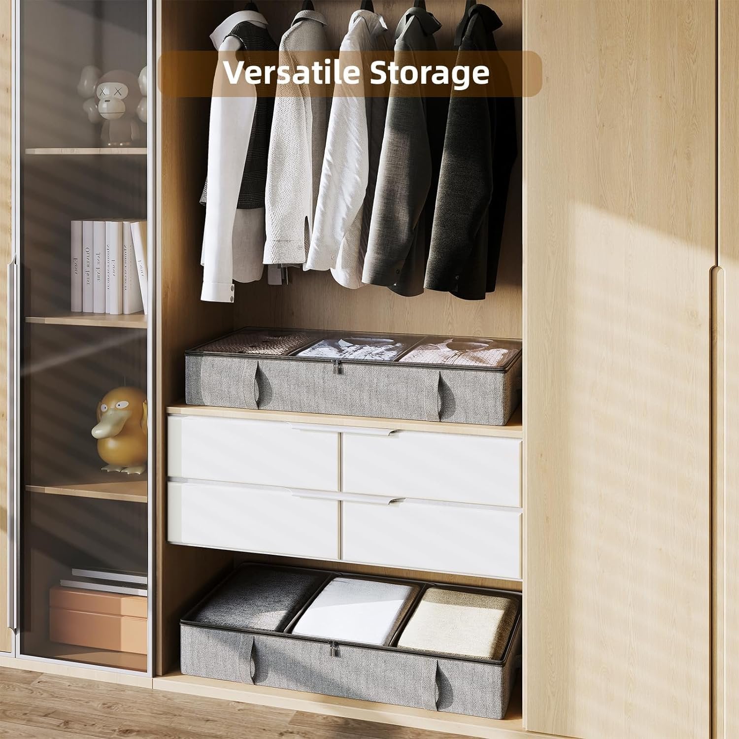 Grey 2 Pack Under Bed Storage Containers with Dividers M7316