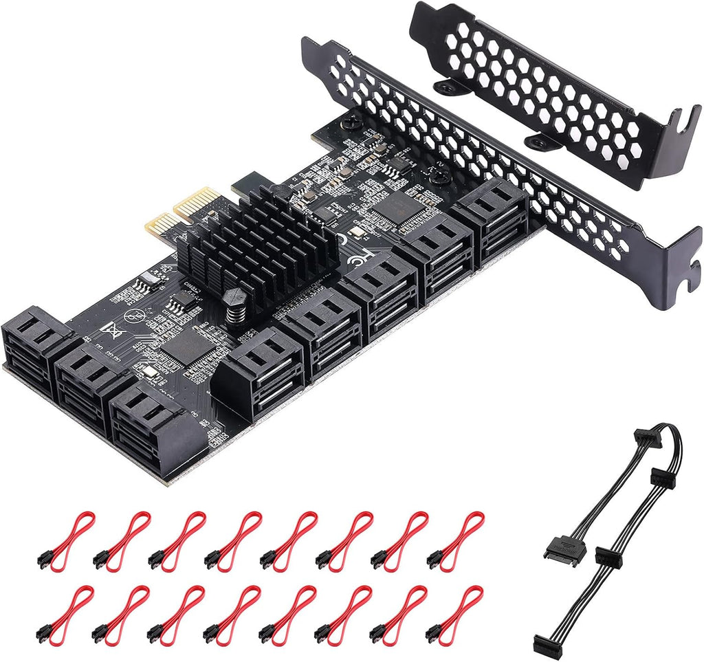 16 Port SATA PCle Expansion Card with 16 SATA Cables and Bracket V7052