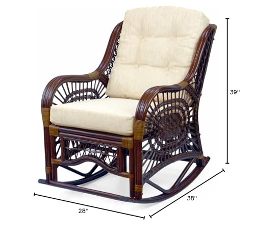 Natural Wicker Rattan Rocking Lounge Chair with Cream Cushion Z37468