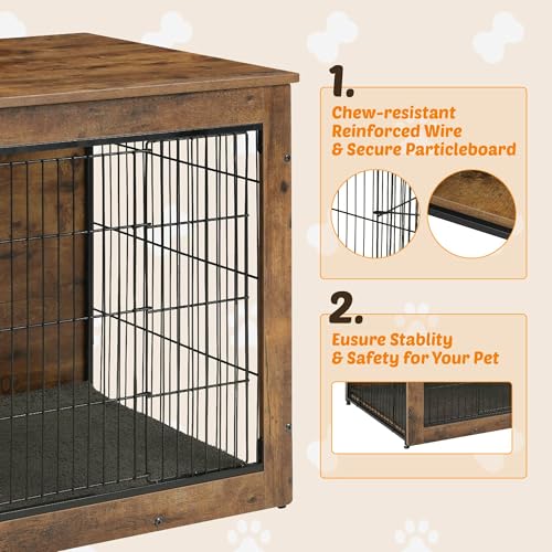 Wooden Dog Crate End Table with Dual Doors, 27 Inch P582