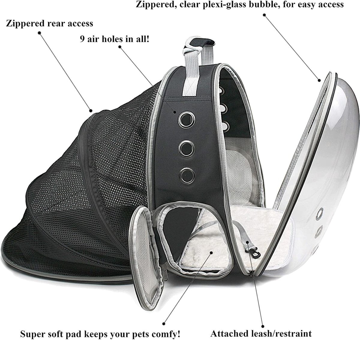 Black Expandable Cat Carrier Bubble Backpack Y20992
