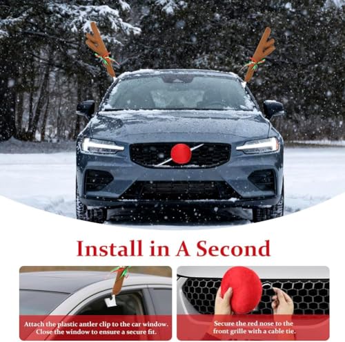 Reindeer Antlers & Nose Christmas Car Decorations A6852