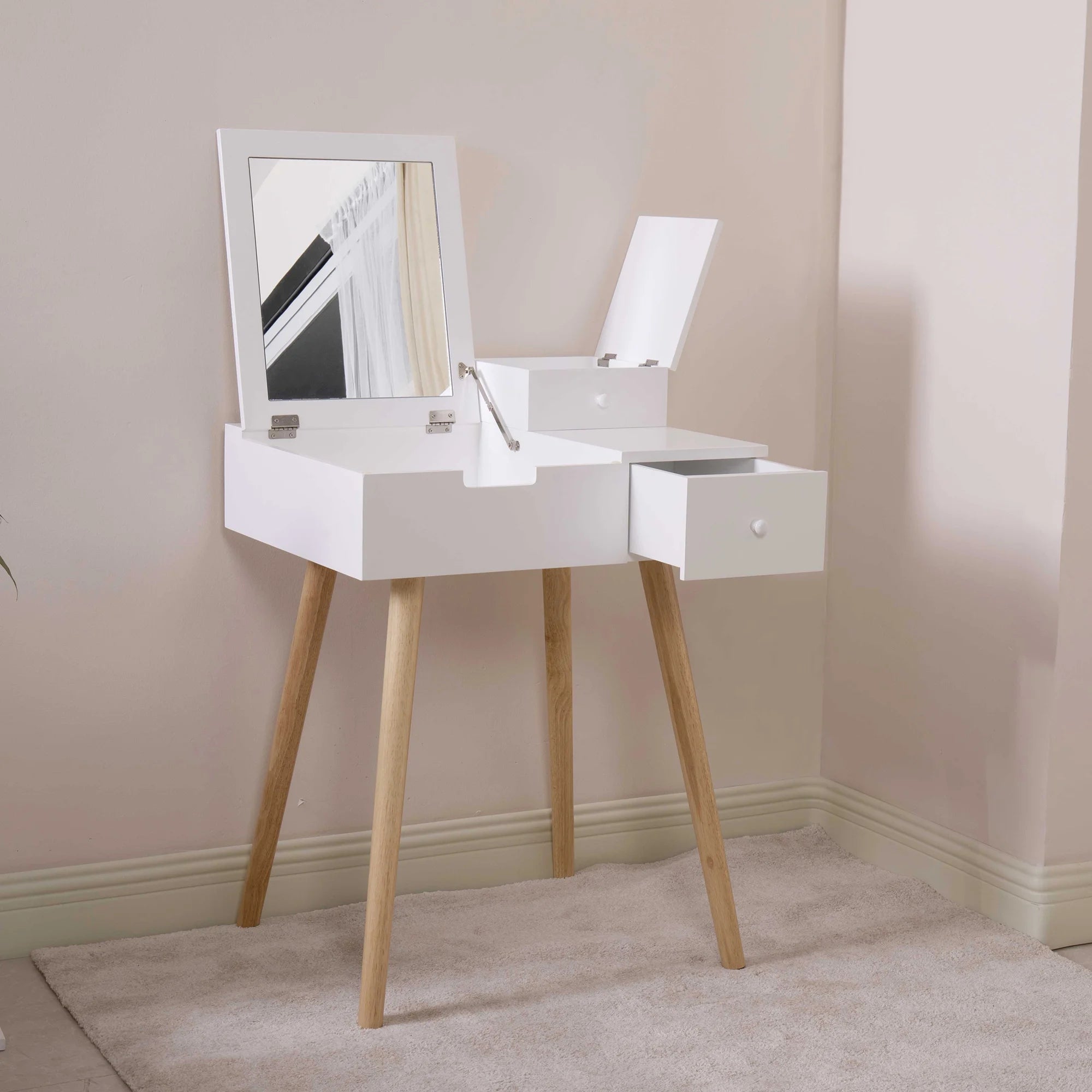 White Wooden Vanity Desk with Flip-top Mirror L457