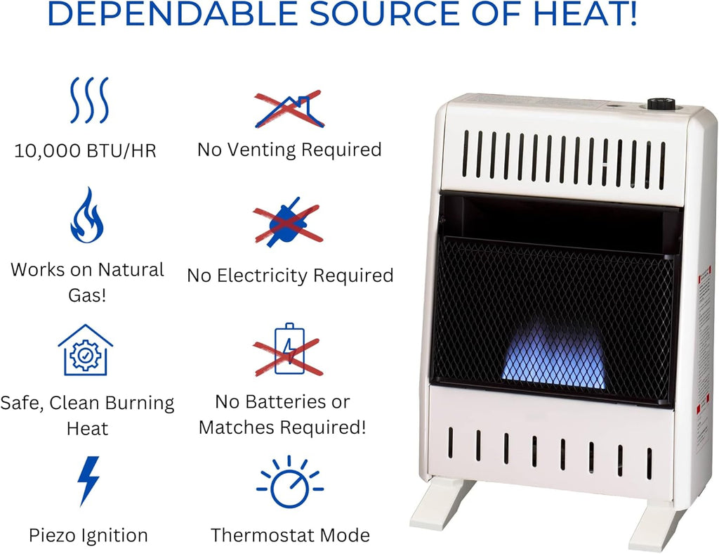 White Ventless Natural Gas Blue Flame Space Heater, 10000 BTU M6512